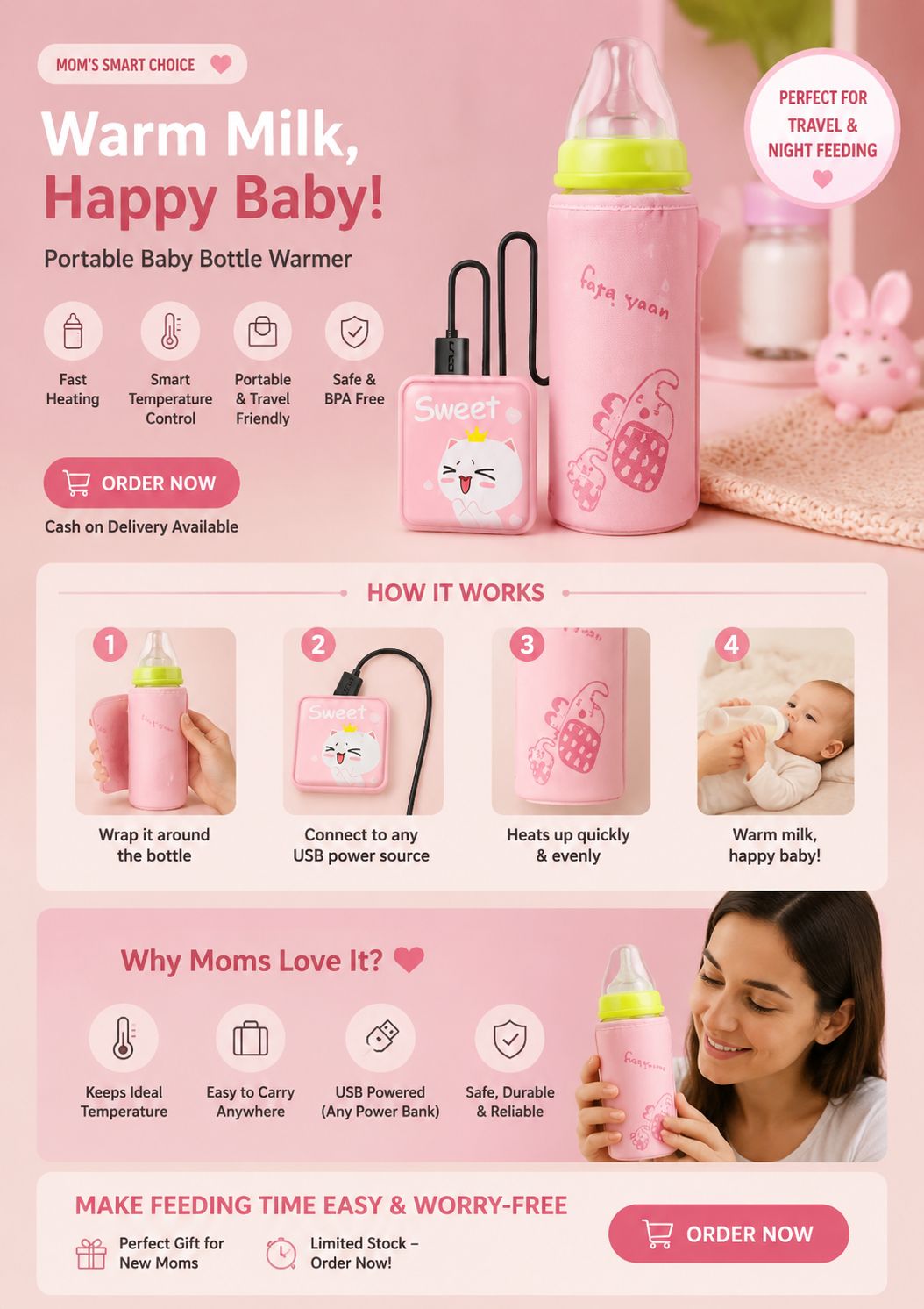 Universal Baby Bottle Warmer Water Formula Milk Warmer Baby Bag USB Nursing Bottle Heater Portable Thermal Bag for Travel